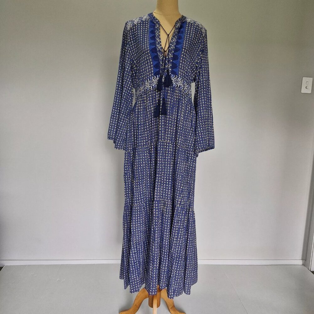 Doen Prem Navy Blue Cotton Voile Long Sleeve Maxi Dress